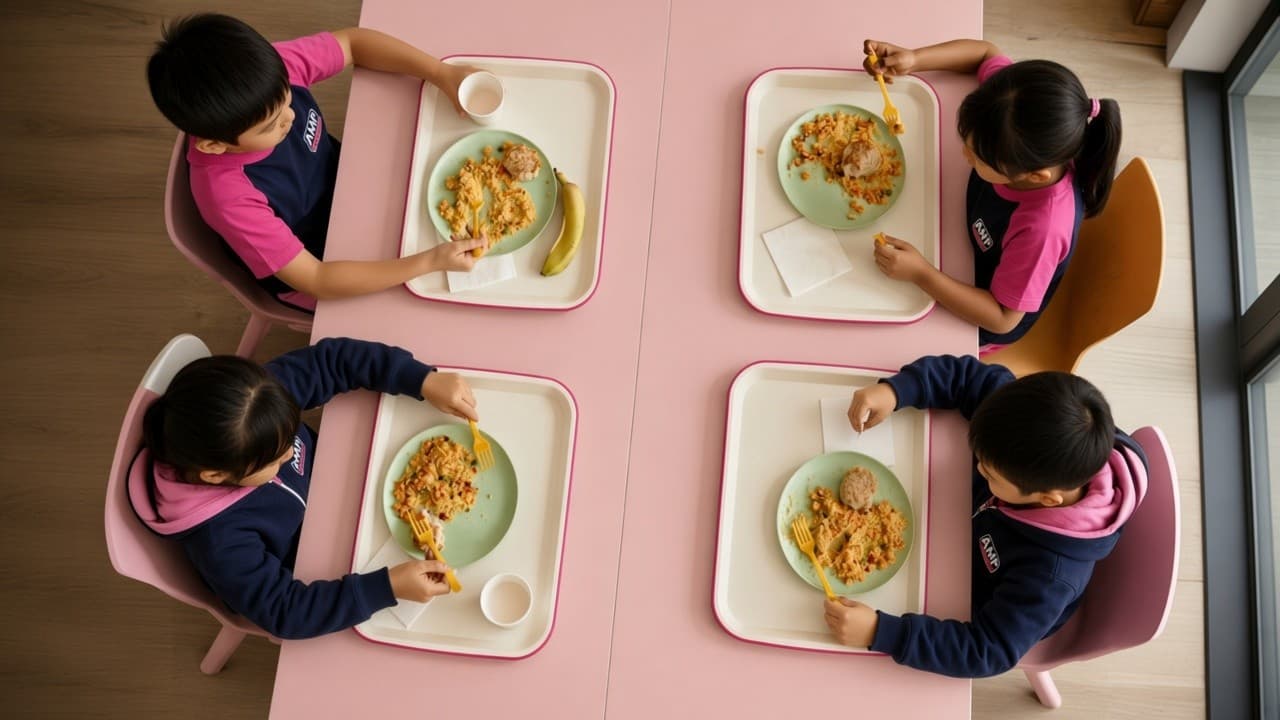 AMP Preschool children eating lunch together at school